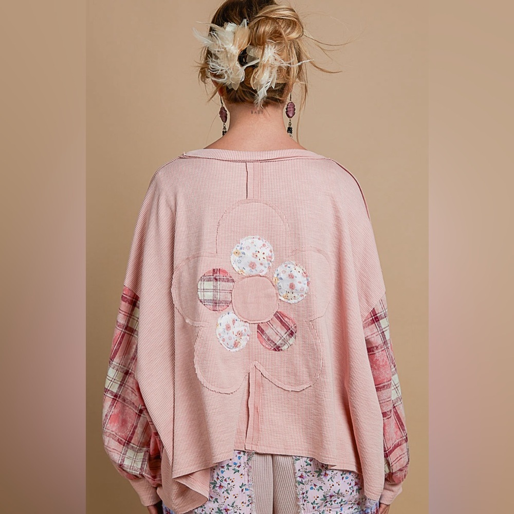 POL Pink Floral Patchwork Sweatshirt Top - Picture 3 of 4